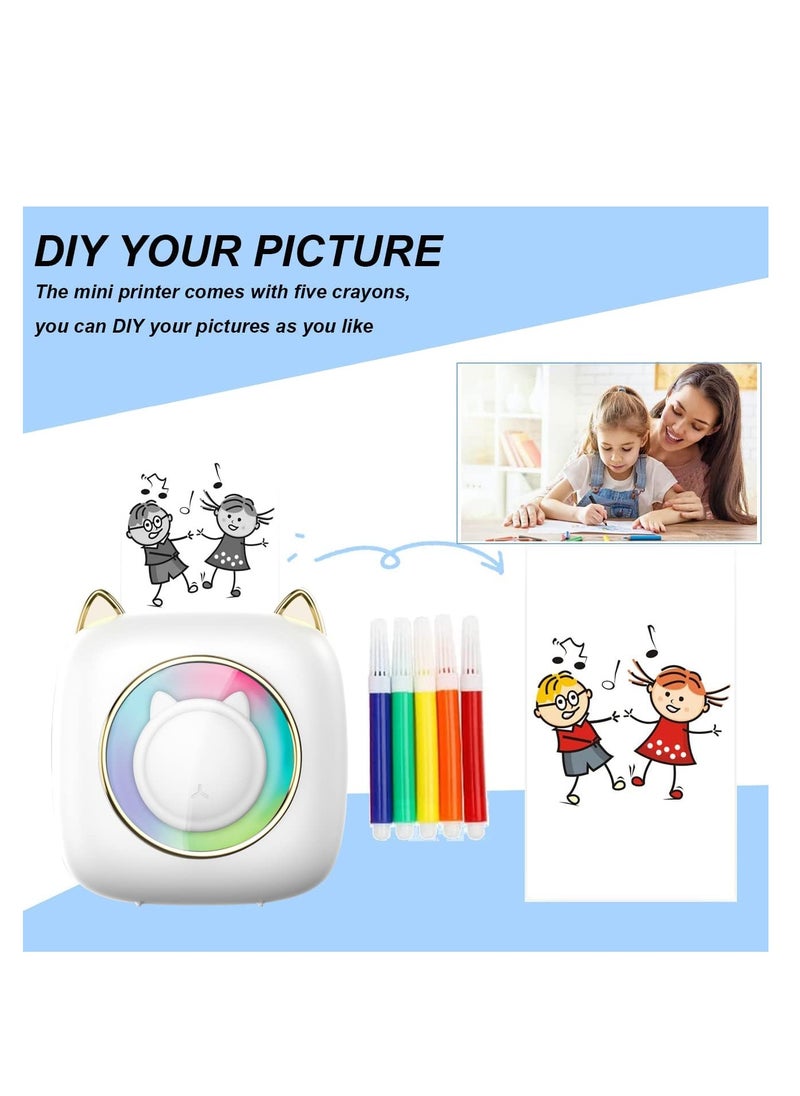 SYOSI - Mini Pocket Printer, Portable Instantly Sticker with 7 Color Lamp Printer, Sticker Maker Pocket Thermal Printer Customized Sticker for Study, DIY Scrapbook - Image 1