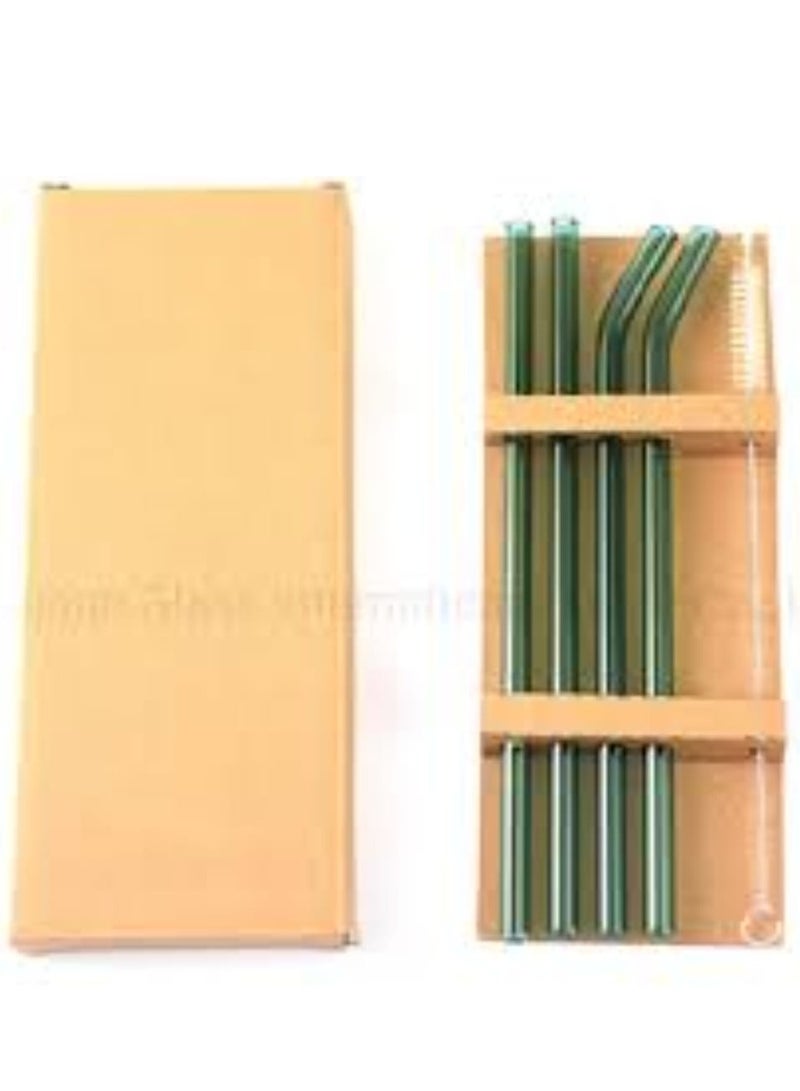 BPA Free Eco-Friendly Glass Reusable Straws Set with Cleaning Brush for Drinks, Juice, Milk, Cocktails, 4 Pieces, Dark Green  - Image 2