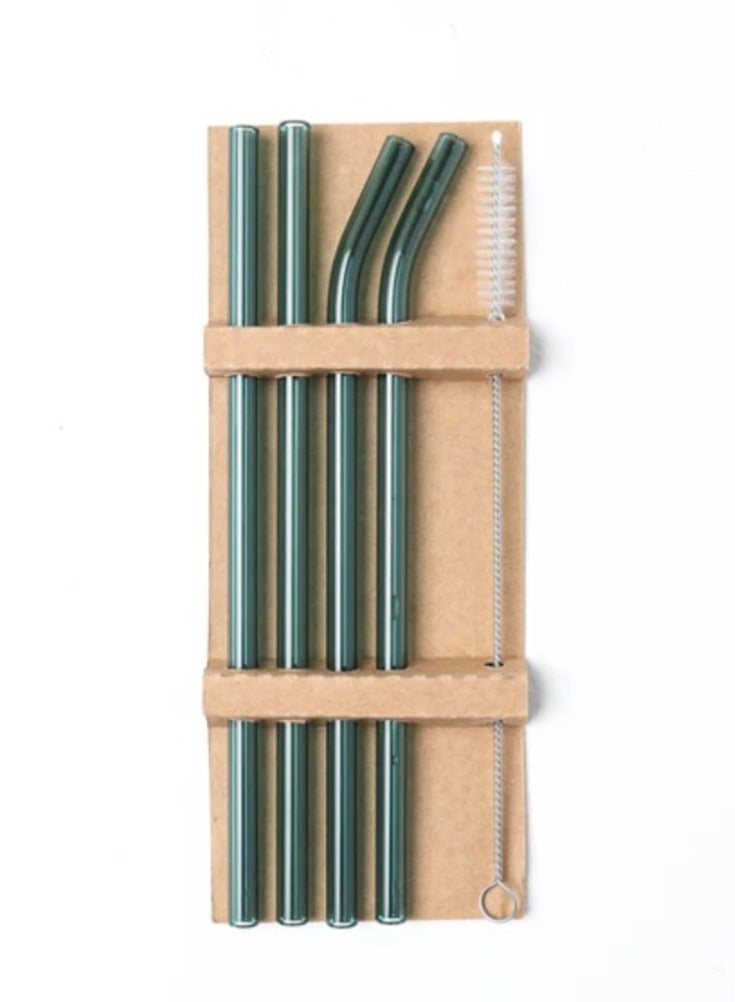 BPA Free Eco-Friendly Glass Reusable Straws Set with Cleaning Brush for Drinks, Juice, Milk, Cocktails, 4 Pieces, Dark Green  - Image 3