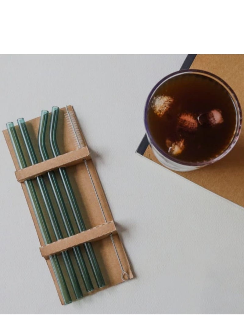 BPA Free Eco-Friendly Glass Reusable Straws Set with Cleaning Brush for Drinks, Juice, Milk, Cocktails, 4 Pieces, Dark Green  - Image 4