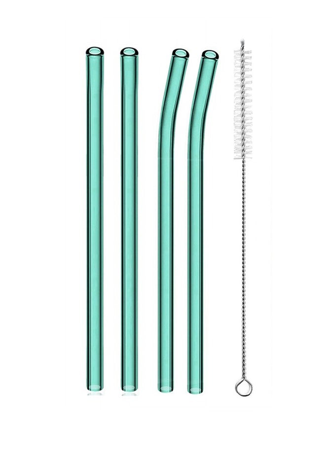 BPA Free Eco-Friendly Glass Reusable Straws Set with Cleaning Brush for Drinks, Juice, Milk, Cocktails, 4 Pieces, Dark Green  - Image 1