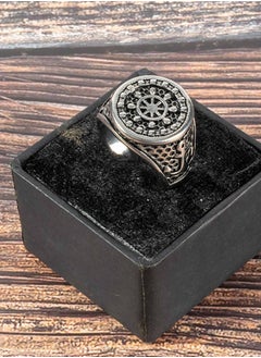 Ship Wheel Silver Stainless Steel Ring For Him Size 9