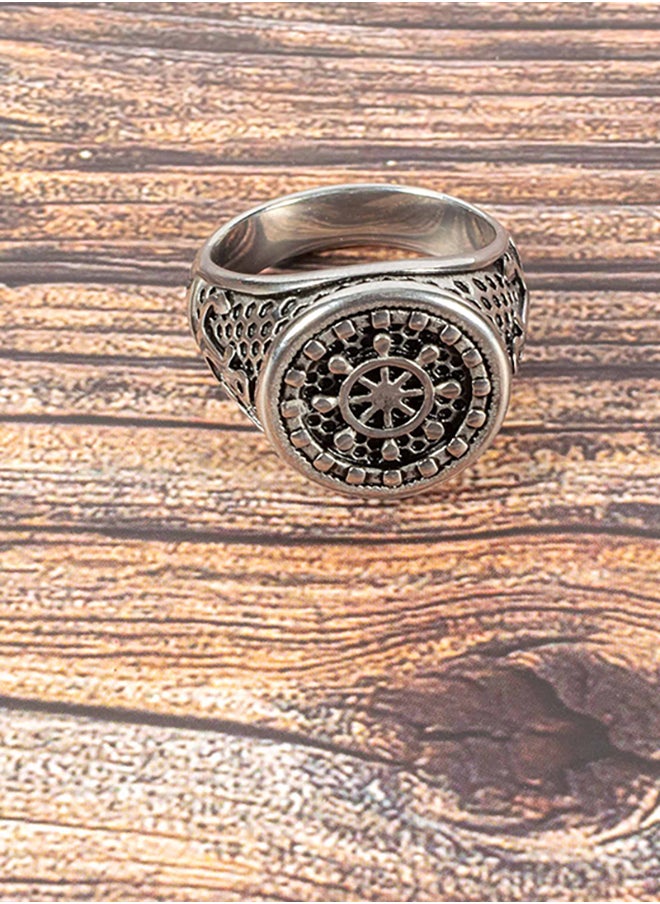 The Black Pearl Accessories - Ship Wheel Silver Stainless Steel Ring For Him Size 9 - Image 1
