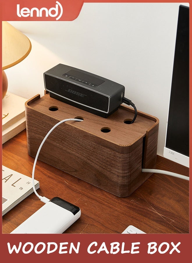 LENND Wooden Cable Management Box, Large Cable Management Box, Box to Hide Cords and Power Strip, Cable Management Box Under Desk, Cord Organizer Box with Wooden Lid