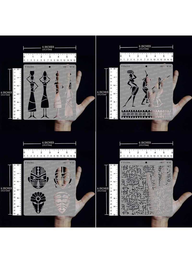 CrafTreat CrafTreat Tribal Stencil for Craft and Art - Tribal Potters, Tribal Daily Chores, Congo Mask and Tribal Faces Background Stencil (4Pcs) - Size: 6x6 Inches - Tribal Women Stencils for Wall Painting  - Image 3