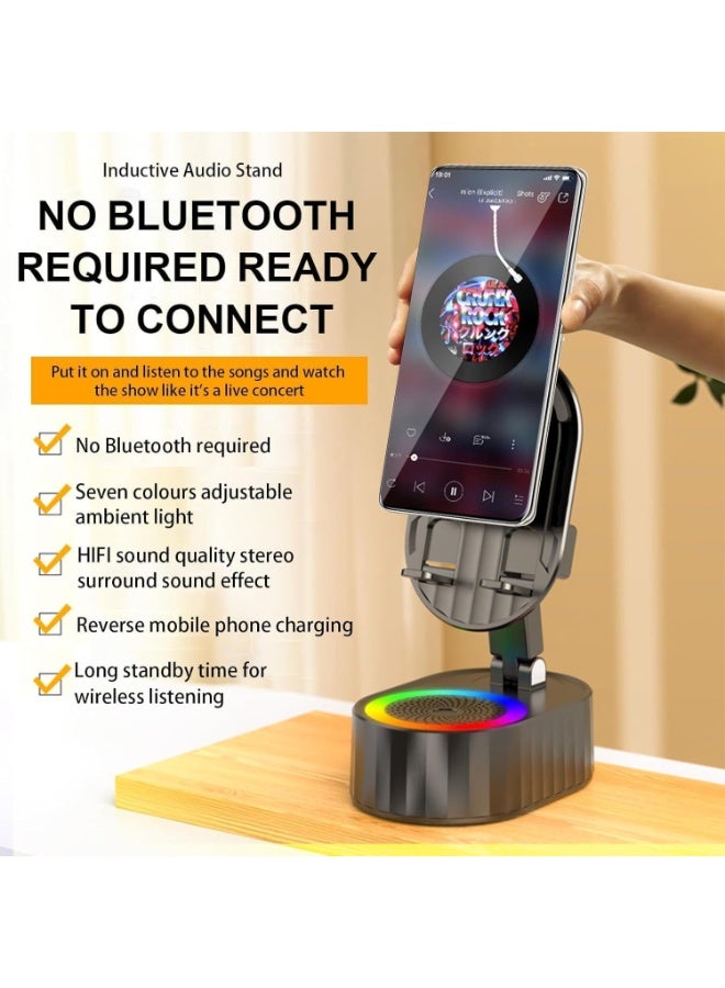 general Wireless Induction Audio Bluetooth Speaker 5in1 Phone Holder Emergency Rechargeable (3000mAh) with Colorful Ambient Light 300° Foldable for Tablet iPhone Android, Gifts for Men Women - Image 2