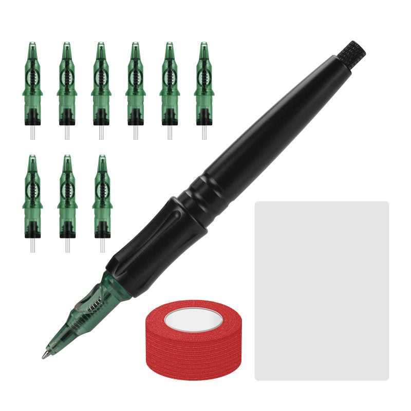Hand Poke Tattoo Pen: Green Aluminum Alloy Shell - Single-sealed Hygienic Design, Pocket-sized Portable Tool for Beginner DIY Home Tattoo Practice - Image 1