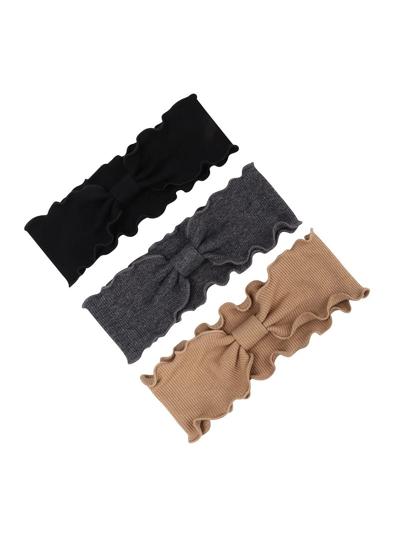 Y&D 3 Pack Non Slip Boho Headbands for Women Girls Fashion Wavy Knotted Stretchy Head Bands Running Sport Hair Wide Turban Knit Headband with Edge Vintage Yoga Workout Solid Color  - Image 1