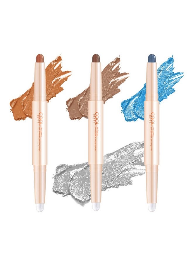 LAMUSELAND - 3 Pcs Cream Eyeshadow Stick 2 Tone Glitter Gradient Shimmer Double Heads Eyeshadow Stick Pencil Crayon Set Waterproof Long Lasting Eye Makeup Tool For Women Girls (Fancy Tabac) - Image 1