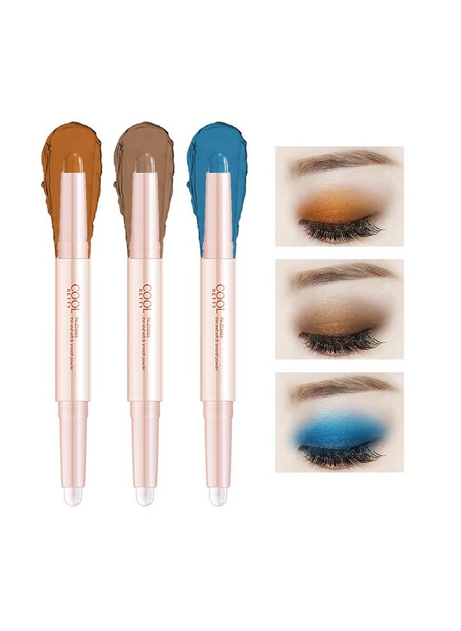 LAMUSELAND - 3 Pcs Cream Eyeshadow Stick 2 Tone Glitter Gradient Shimmer Double Heads Eyeshadow Stick Pencil Crayon Set Waterproof Long Lasting Eye Makeup Tool For Women Girls (Fancy Tabac) - Image 1