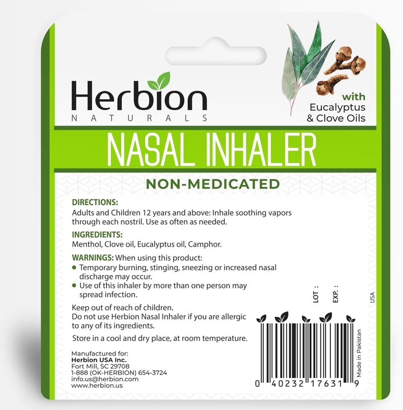 HERBION Naturals Nasal Inhaler Natural Relief for Nasal Congestion  Sinus Pressure NonMedicated Sticks with Essential Oils Menthol Eucalyptus Clove Soothing Vapor for Easy Breathing 2Pack - Image 2