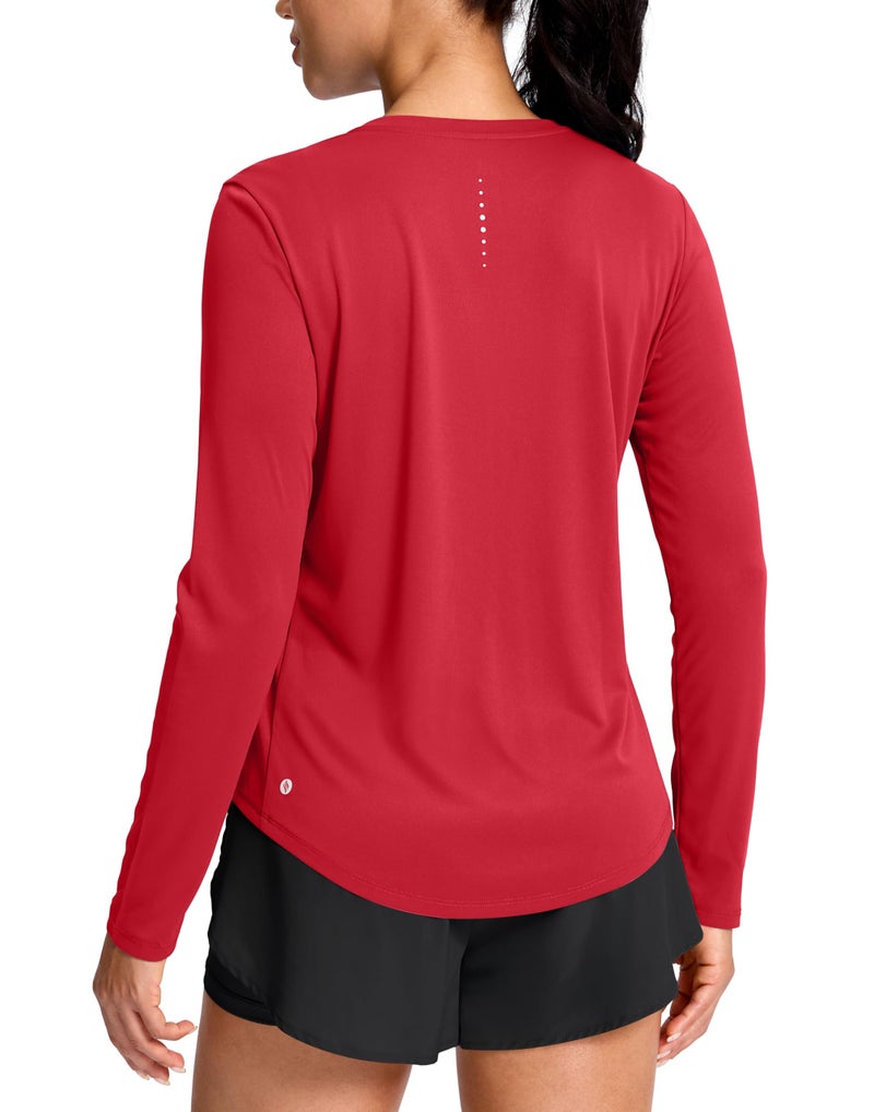 SANTINY Lightweight Long Sleeve Workout Tops for Women Breathable Yoga Gym Athletic Running Hiking Top UPF 50 Sun Shirts Red_M - Image 2