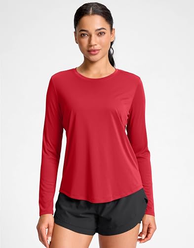SANTINY Lightweight Long Sleeve Workout Tops for Women Breathable Yoga Gym Athletic Running Hiking Top UPF 50 Sun Shirts Red_M - Image 3
