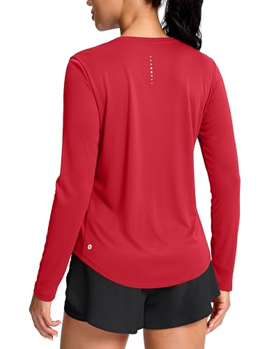 SANTINY Lightweight Long Sleeve Workout Tops for Women Breathable Yoga Gym Athletic Running Hiking Top UPF 50 Sun Shirts Red_M - Image 1