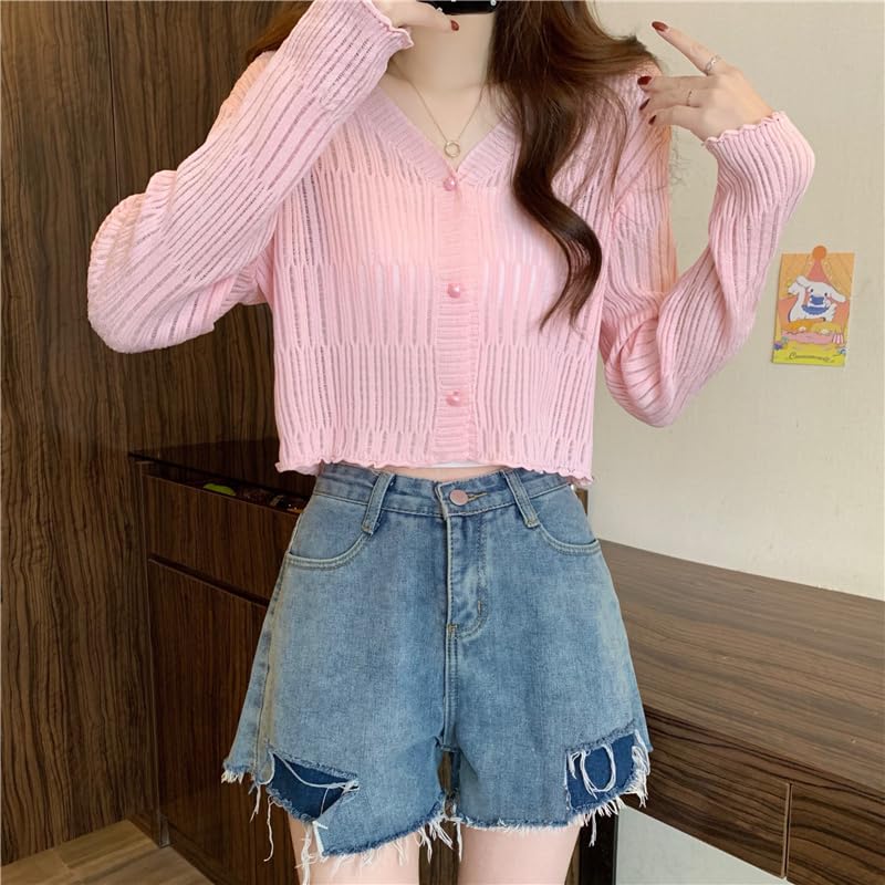 ICW Women's Knitted Ribbed Cardigan Long-Sleeve V-Neck Button-Up Shrug Jacket Top Dn85 (in, Alpha, XS, Regular, Pink) - Image 2