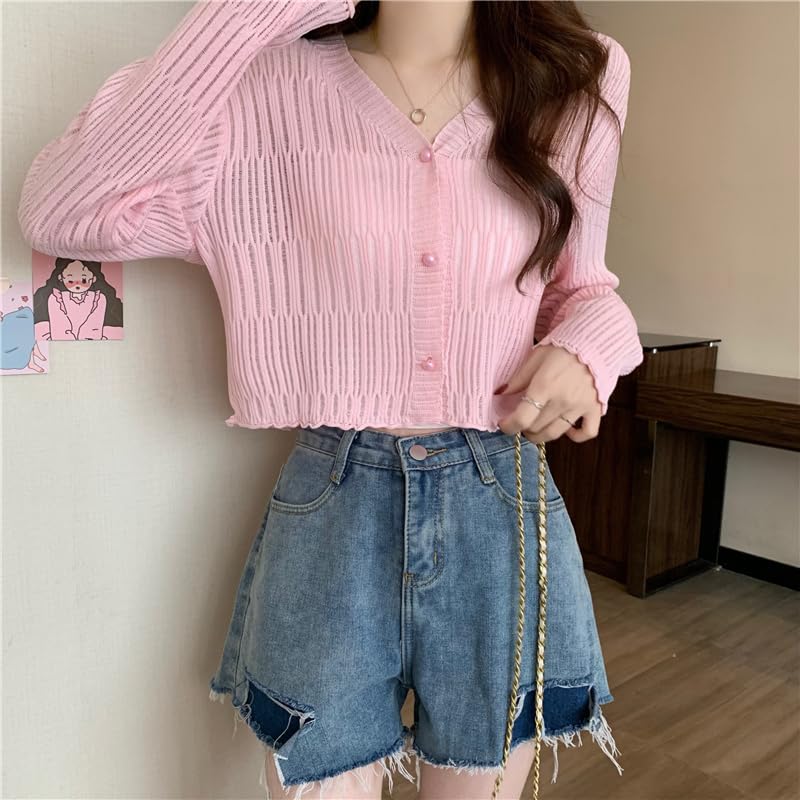 ICW Women's Knitted Ribbed Cardigan Long-Sleeve V-Neck Button-Up Shrug Jacket Top Dn85 (in, Alpha, XS, Regular, Pink) - Image 3