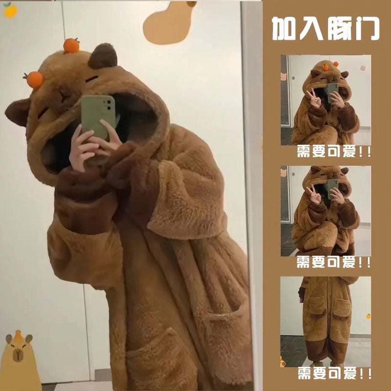 Funny Milk Dragon Abstract Clothes Animal Coral Fleece Padded Warm One-Piece Robe - Image 1