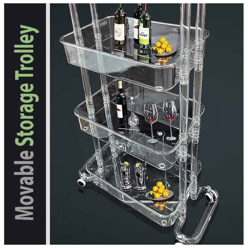 Arkit Transparent 4 Layer Trolly Acrylic Trolley Organizer Modern Trolley Racks Bathroom Stand Rack Vegetable Rack Fruit Storage Rack Multipurpose Space Saver Storage Trolley - Image 5