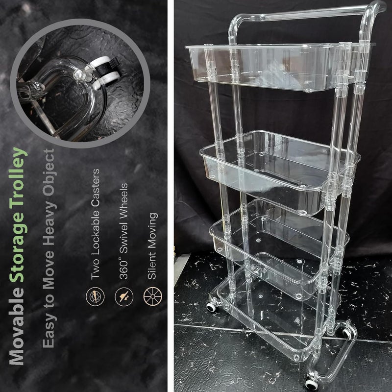 Arkit Transparent 4 Layer Trolly Acrylic Trolley Organizer Modern Trolley Racks Bathroom Stand Rack Vegetable Rack Fruit Storage Rack Multipurpose Space Saver Storage Trolley - Image 2