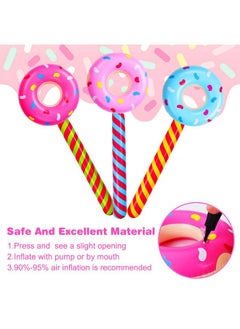 Civaner Candyland Birthday Party Decorations Inflatable Donut 33 Inch Lollipop Large Inflatable Candy Balloons Float Donut Shape Balloon Lollipop Stick Candy Themed Birthday Decorations For Kids (6 Pcs)  - Image 5