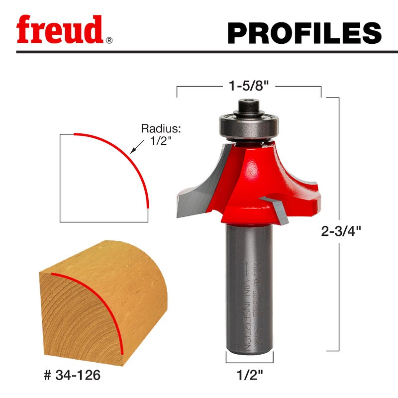 Freud Quadra-Cut Radius Rounding Over Bit with Perma-Shield Coating for Flawless Finish - 4 Cutters, 1/2" Shank Dia., 1/2" Radius, 2-3/4" Length - 34-126 - Image 2
