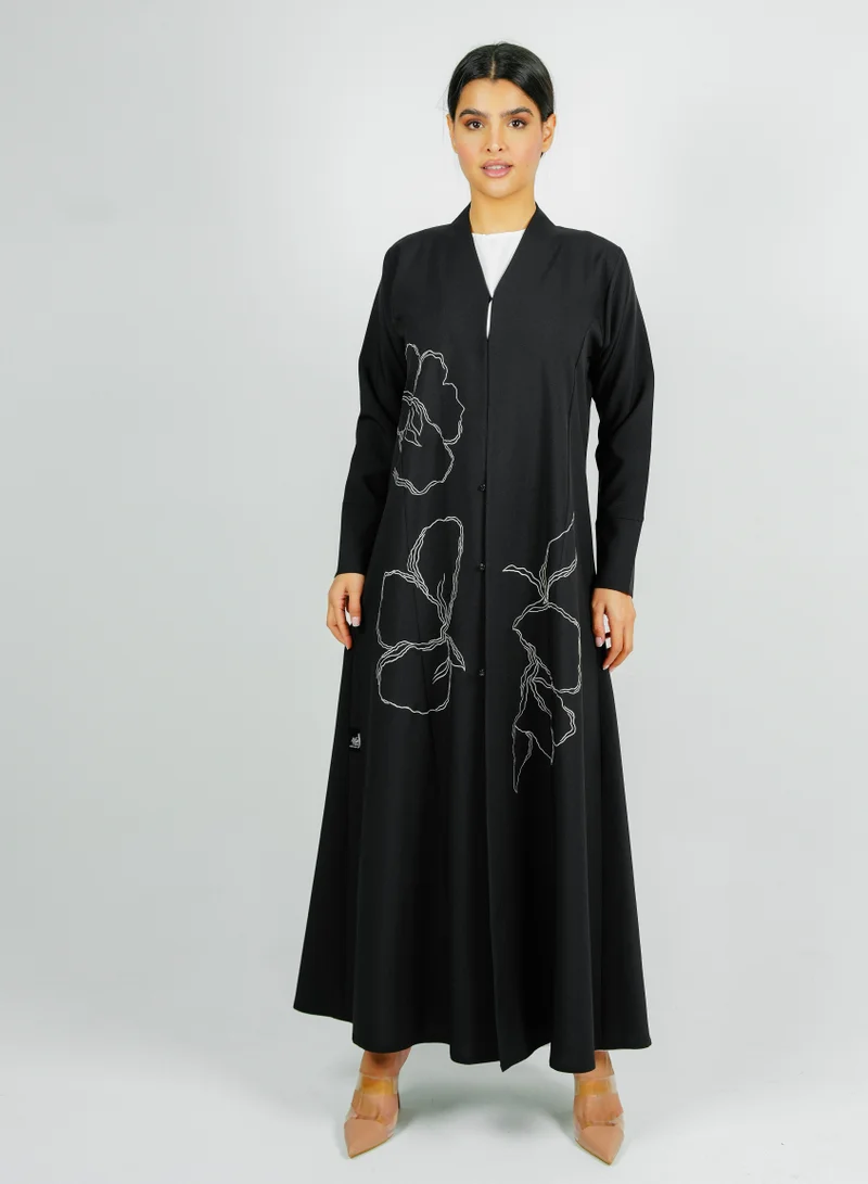 Rosette Abaya  Embellishment Abaya with Embroidered Flower Design for Women | Best Price UAE