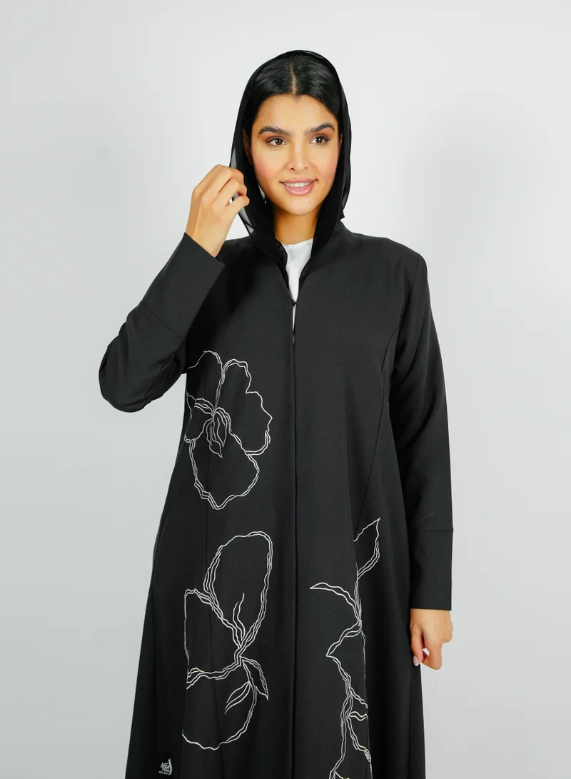 Rosette Abaya  Embellishment Abaya with Embroidered Flower Design for Women | Best Price UAE