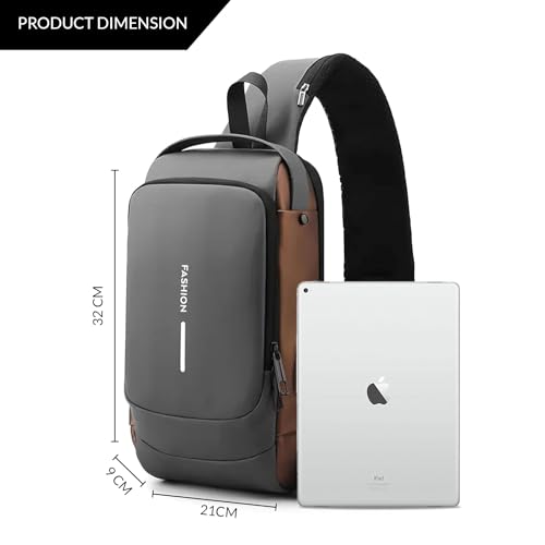LATIQ MART Crossbody Sling Bag For Men Women, Anti-Theft Fashion Chest Bag with USB Charging Port, Messenger Bags, Waterproof Casual Shoulder Bag (Grey & Golden) - Image 4