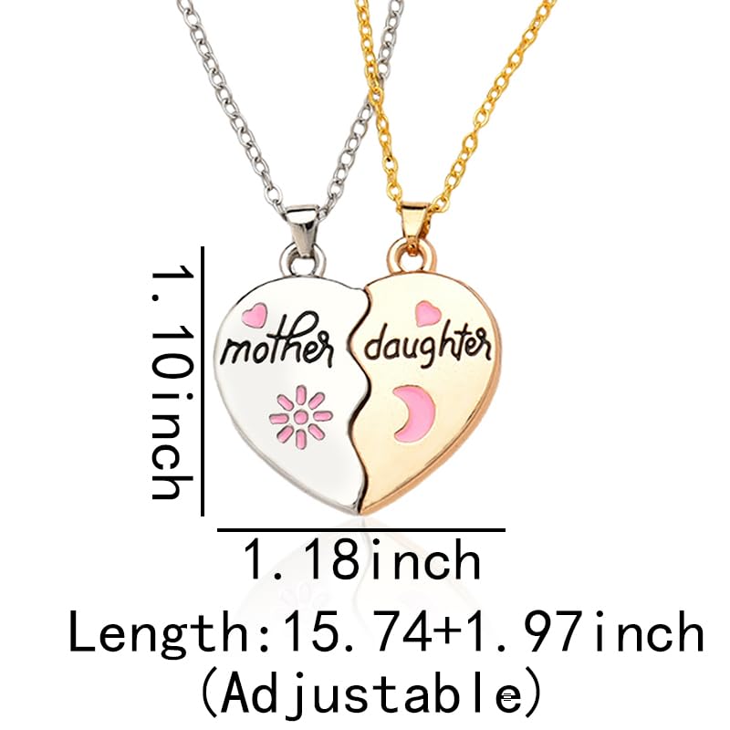 Sisadodo Mother Daughter Necklace Gifts for 2 Mom Daughter Christmas Birthday Gifts for Women Matching Heart Necklaces Set for Mother Daughter Long Distance Relationship Gifts for Women Sun Moon Necklaces - Image 2