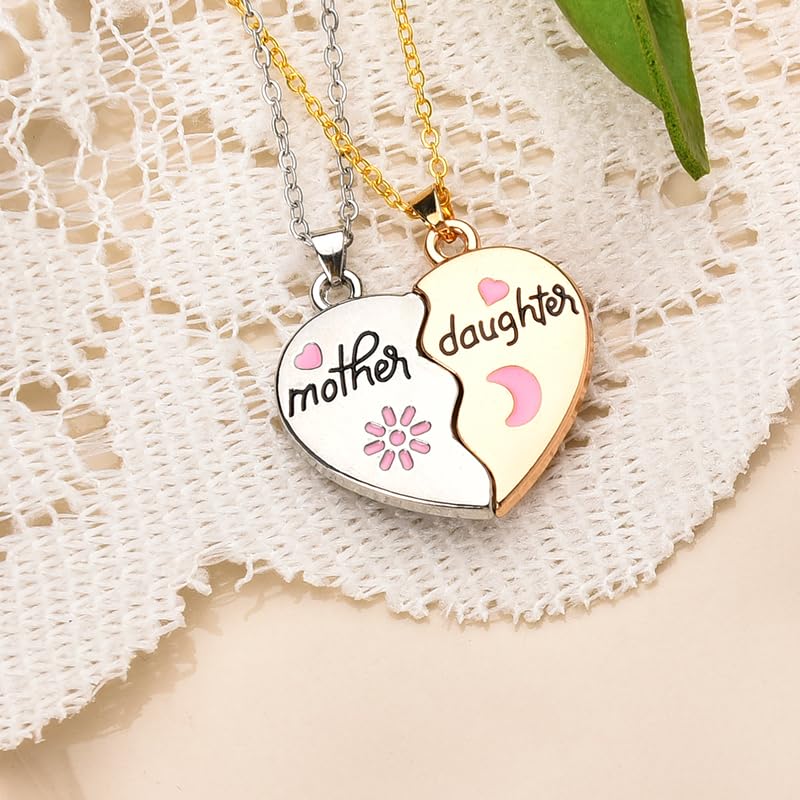 Sisadodo Mother Daughter Necklace Gifts for 2 Mom Daughter Christmas Birthday Gifts for Women Matching Heart Necklaces Set for Mother Daughter Long Distance Relationship Gifts for Women Sun Moon Necklaces - Image 5