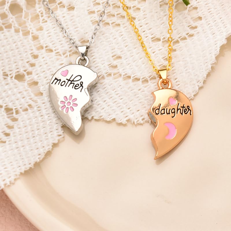 Sisadodo Mother Daughter Necklace Gifts for 2 Mom Daughter Christmas Birthday Gifts for Women Matching Heart Necklaces Set for Mother Daughter Long Distance Relationship Gifts for Women Sun Moon Necklaces - Image 4
