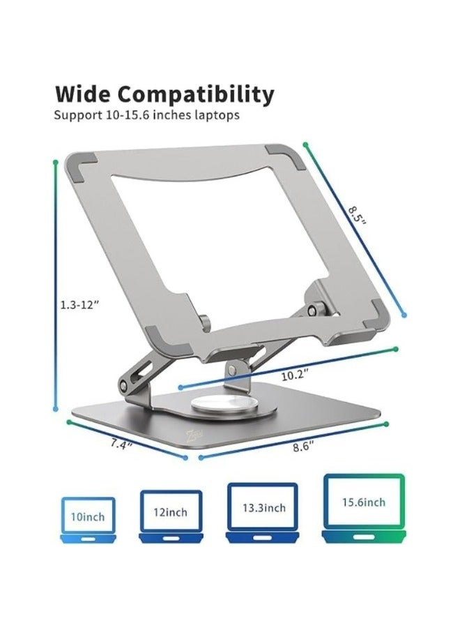 Zimtal Ergonomic desk computer riser, laptop stand with 360° rotating base, foldable laptop mount, adjustable height, multi-angle, and stable metal holder for notebook PCs ranging in size from 10.6" to 15.6". - Image 2