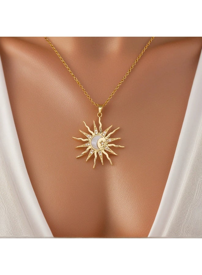 Goolsky Alloy Sun and Moon Star Pendant Necklace – Trendy Women’s Jewelry, Sun Moon Star Pendant, Daily Wear/Fashion Statement, Celestial Design, Non-Fading - Image 1