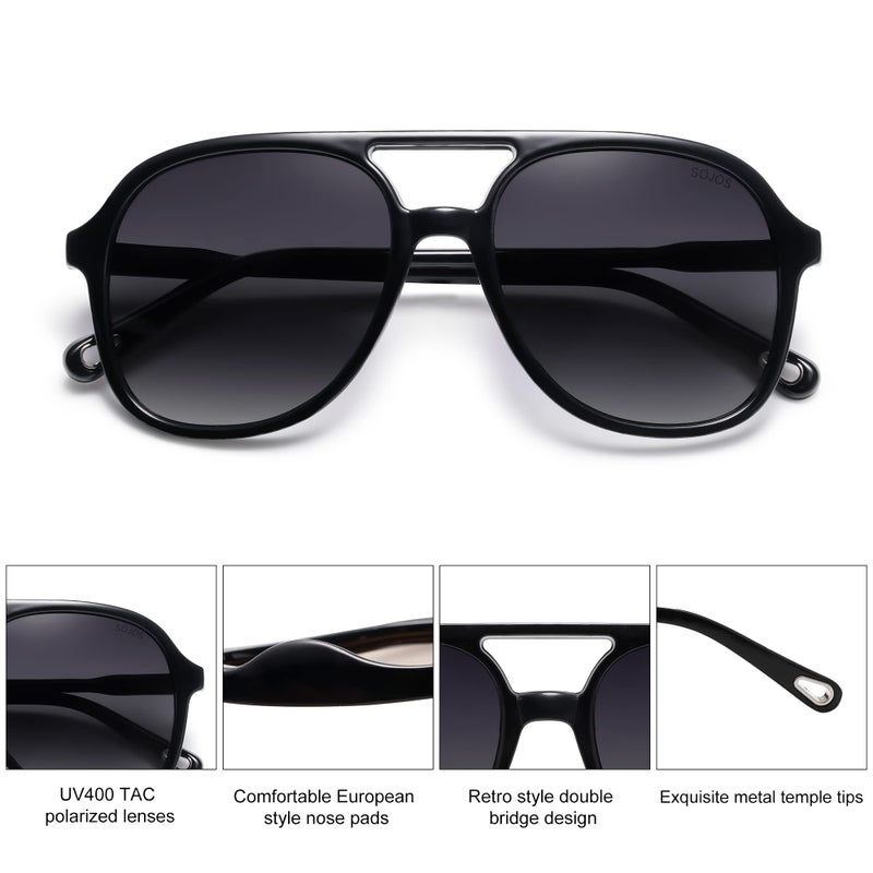 SOJOS Retro Polarized Aviator Sunglasses for Women Men Classic 70s Vintage Trendy Square Aviators SJ2174, Black/Grey - Image 2