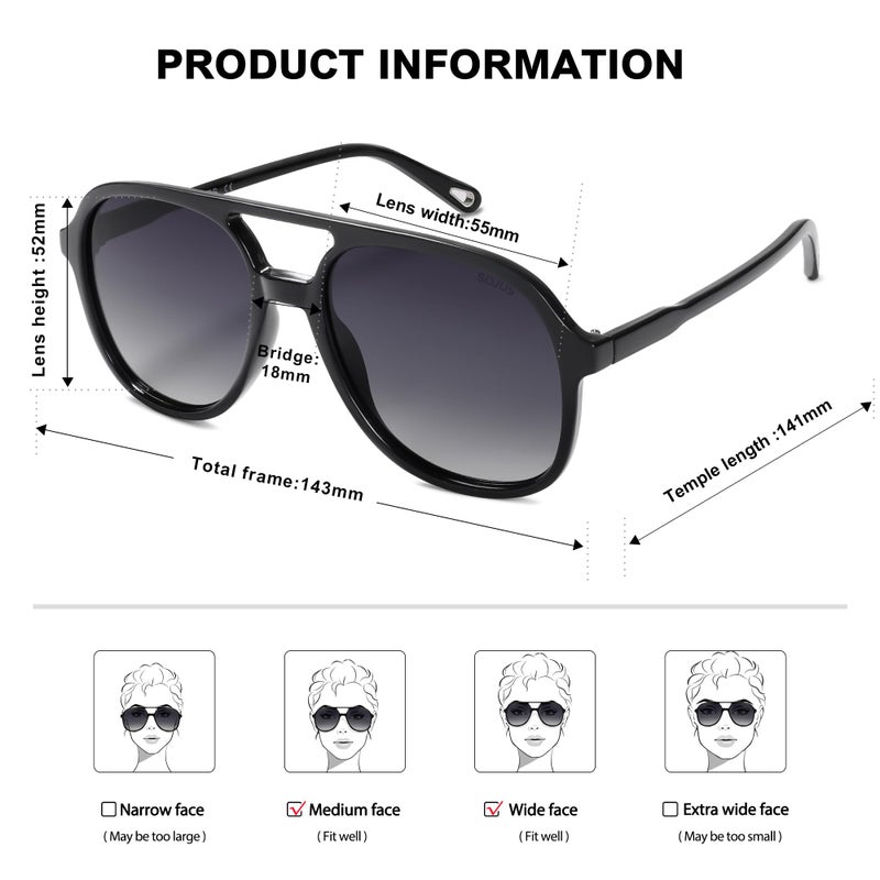 SOJOS Retro Polarized Aviator Sunglasses for Women Men Classic 70s Vintage Trendy Square Aviators SJ2174, Black/Grey - Image 4
