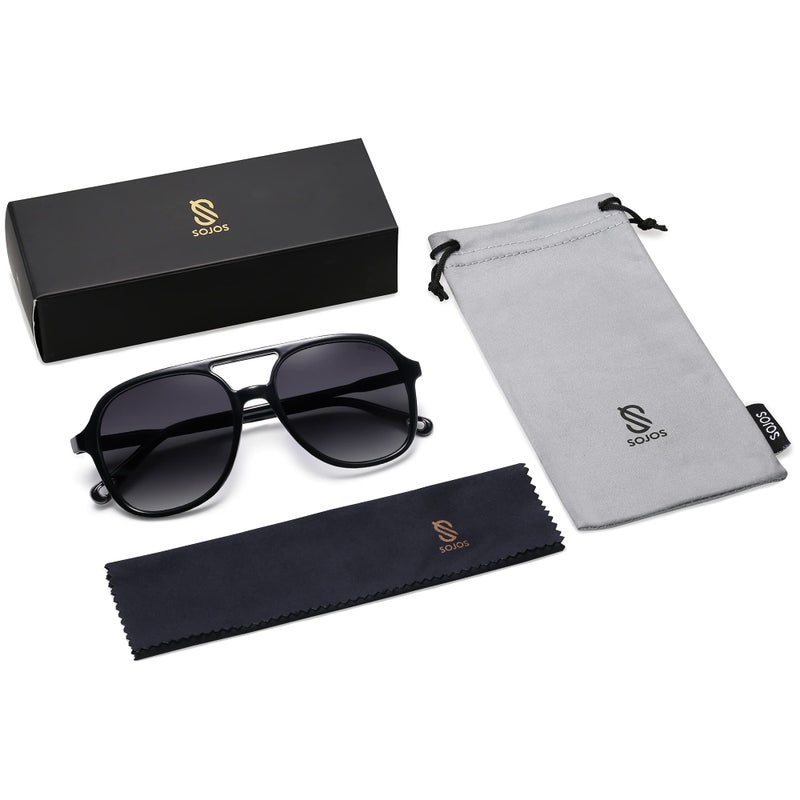 SOJOS Retro Polarized Aviator Sunglasses for Women Men Classic 70s Vintage Trendy Square Aviators SJ2174, Black/Grey - Image 5
