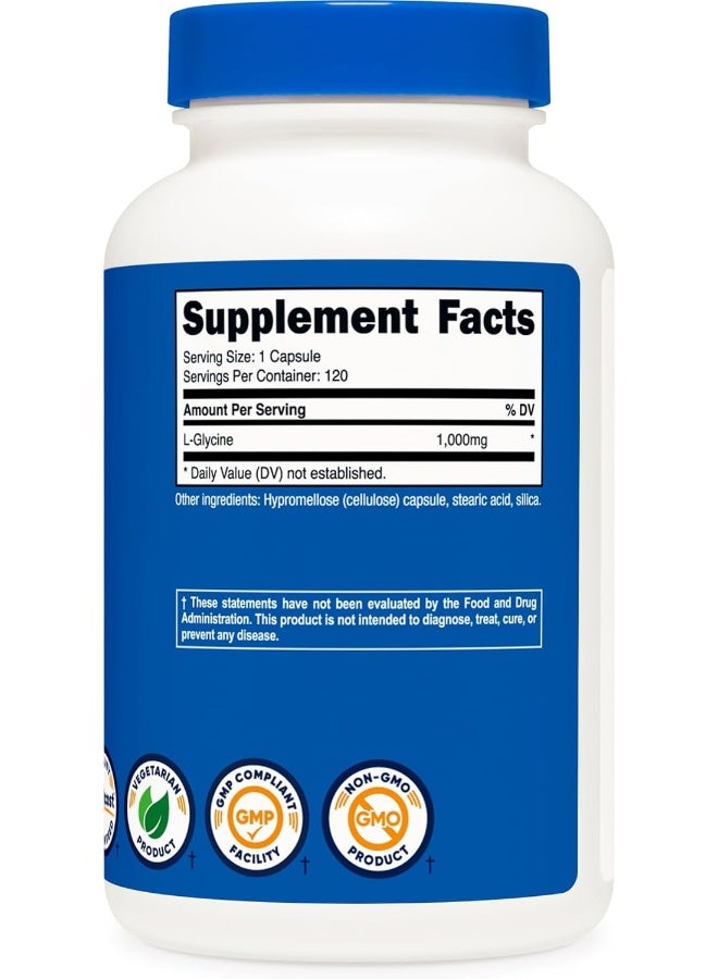 ل-جلايسين 1000 ملجم، 120 كبسولة، نباتي، غير معدل وراثيًا وخالي من الغلوتين - Image 5
