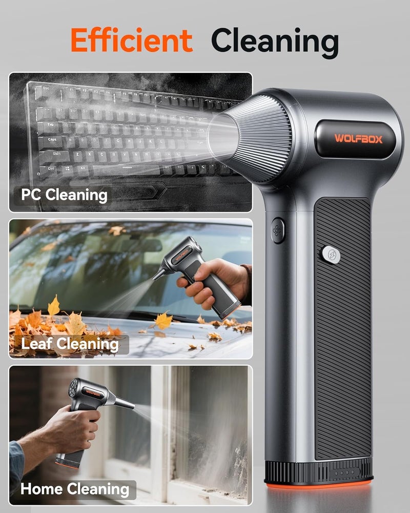 WOLFBOX MF200 Compressed Air Duster with Removable Battery 4 Nozzles Cordless 3Speed Adjustable Mini Blower for Computer Keyboard Car Cleaning Home and Outdoor Use - Image 5