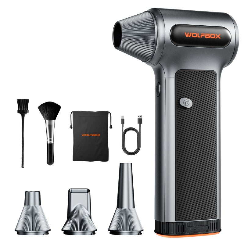 WOLFBOX MF200 Compressed Air Duster with Removable Battery 4 Nozzles Cordless 3Speed Adjustable Mini Blower for Computer Keyboard Car Cleaning Home and Outdoor Use - Image 2