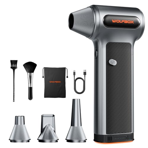 WOLFBOX MF200 Compressed Air Duster with Removable Battery 4 Nozzles Cordless 3Speed Adjustable Mini Blower for Computer Keyboard Car Cleaning Home and Outdoor Use - Image 1