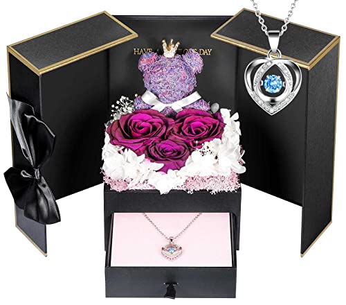 ADDWel ADDWel Preserved Rose Gifts for Her Forever Real Purple Flowers with Sterling Silver Necklace for Wife Girlfriend Mom on Birthday Anniversary 
