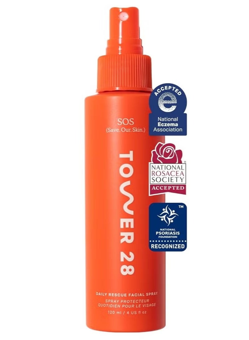 TOWER 28 SOS Daily Rescue Facial Spray for Sensitive Skin, Hypochlorous Acid Spray Helps Reduce Redness and Breakouts, Full Size Toner for Face, 4 FL Oz - Image 1