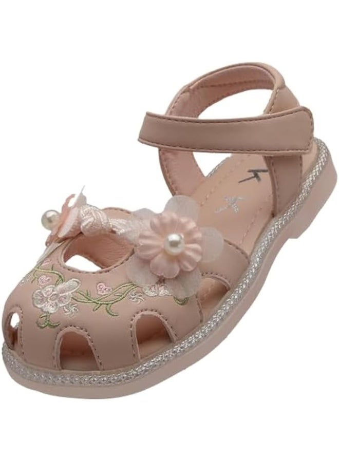 لاكي كيدز صنادل مسطحة للبنات الصغيرات/الأطفال الصغار بنقشة زهور صيفية مغلقة من الأمام - Image 1