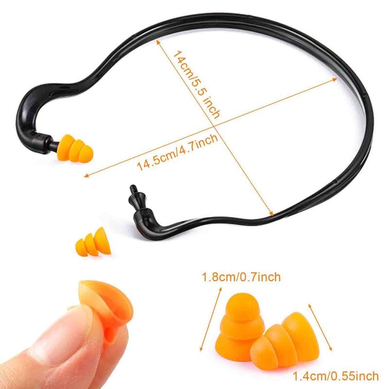 Ear Protection: 4 Pcs Black+Orange Reusable Earplugs - 29dB Noise Reduction Washable Silicone Pods Individually Wrapped Headband Design for Construction Shooting Sleep Loud Activities - Image 3