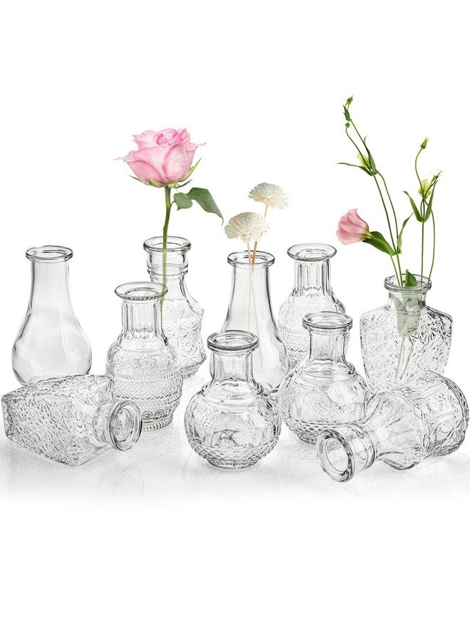 DEAYOU 10Pack Clear Glass Bud Vases Small Flower Vase For Centerpiece Tiny Vases For Flowers Mini Floral Bottle Short Vase For Decor Tea Party Table Plants Home Wedding Gift Assorted Shape - Image 1