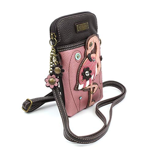 CHALA Bird Collection Cell Phone Crossbody Purse-Women PU Leather/Canvas Multicolor Handbag with Adjustable Strap - Flamingo - glitter pink - Image 2