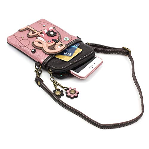 CHALA Bird Collection Cell Phone Crossbody Purse-Women PU Leather/Canvas Multicolor Handbag with Adjustable Strap - Flamingo - glitter pink - Image 3