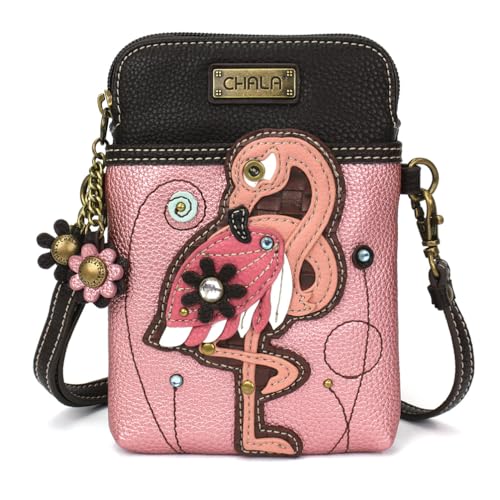 CHALA Bird Collection Cell Phone Crossbody Purse-Women PU Leather/Canvas Multicolor Handbag with Adjustable Strap - Flamingo - glitter pink - Image 1