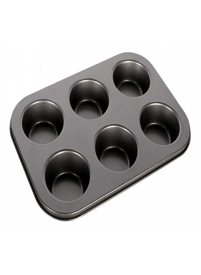 Decorcrafts 6 Slot Aluminium Tray Cup Muffin Pan Tins Mould for Baking Cupcake Mould Non-Stick Bakeware Reusable Tray Pan Mould for Deserts, Pastries and Cookies Non-Stick (Black) - Image 1