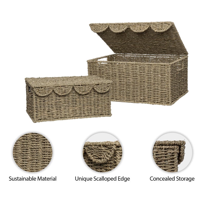 StorageWorks Scalloped Edge Wicker Basket, Seagrass Storage Baskets for Living Room, Bedroom, 15" L x 11 Â¼" W x 7" H - Image 4